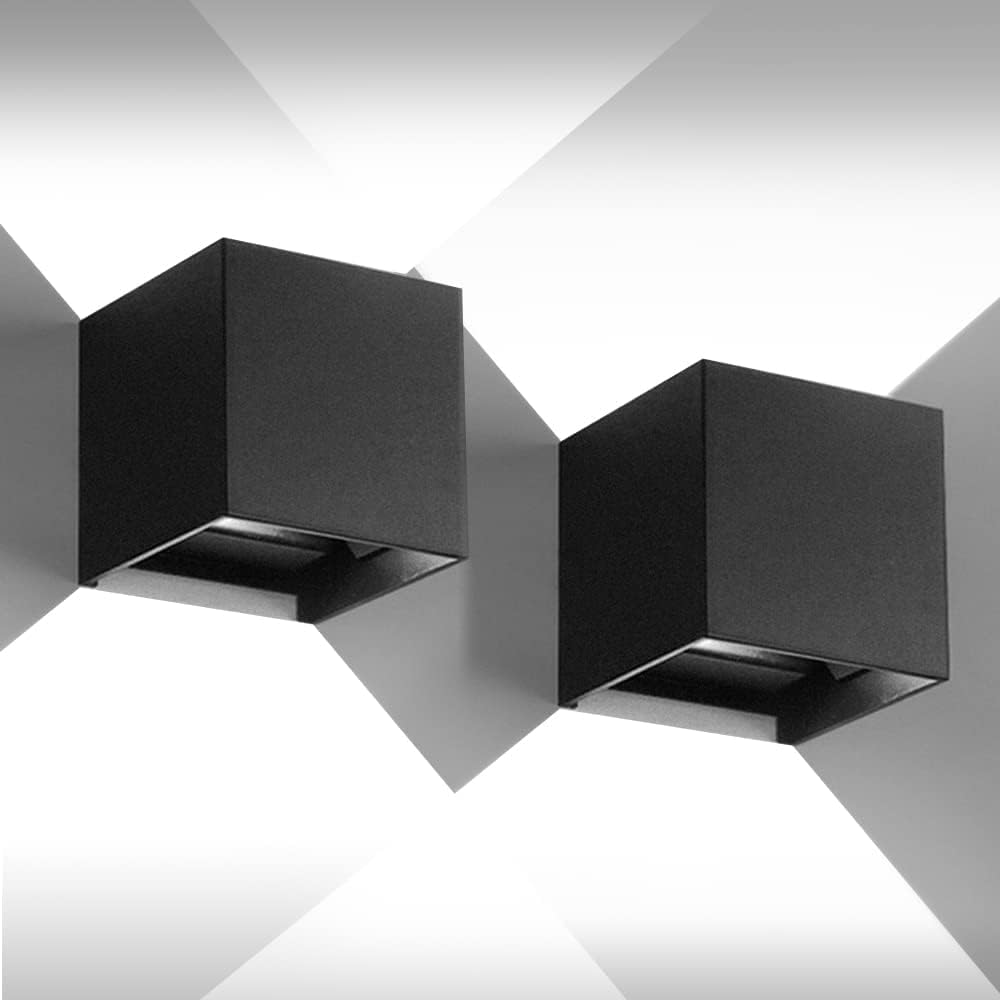 12w 6500k Aluminium-außenwandleuchte Ip65 Schwarz 2 Stück Ip65 Außenwandleuchte 6500k Einstellbarer Beleuchtungswinkel Für Eingangstür, Flur, Schlafzimmer [energieklasse F]