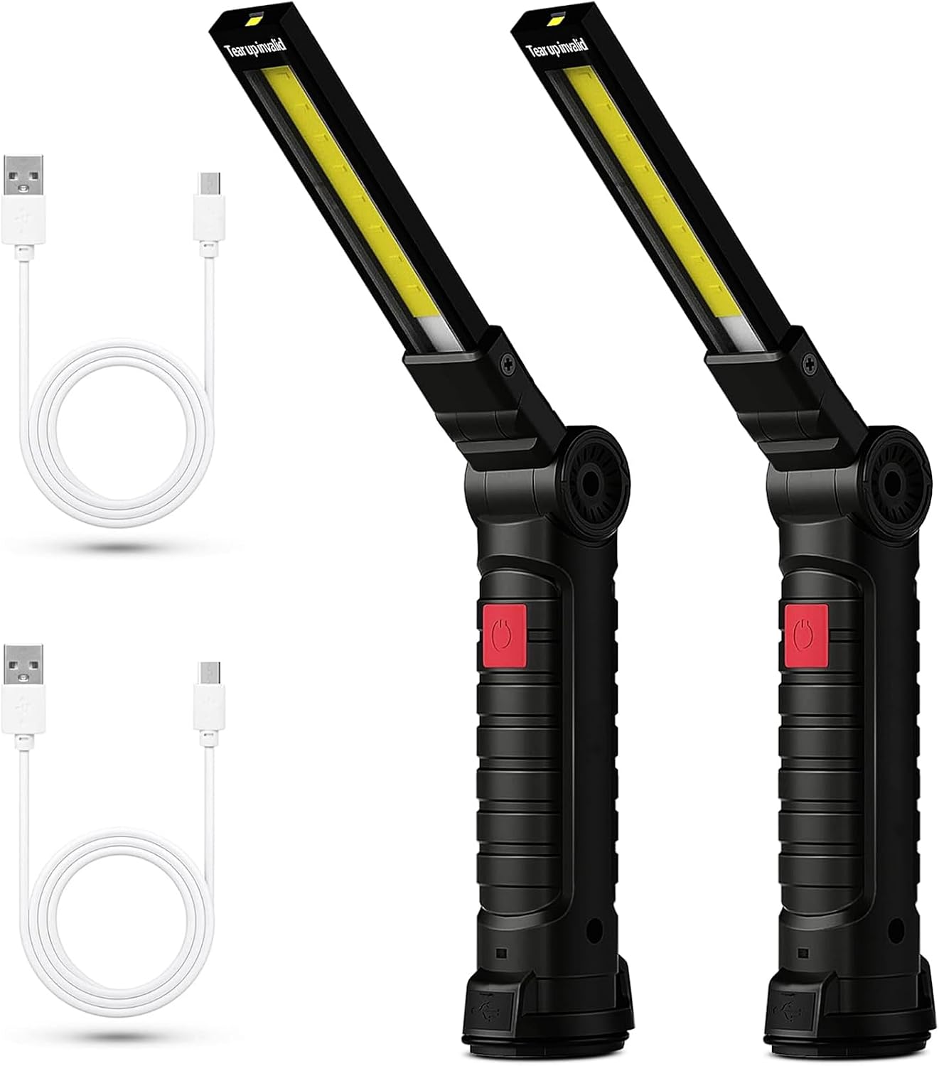2 Wiederaufladbare Led-arbeitsleuchten, Cob-led-taschenlampe, Tragbare Lampe Mit Magnetfuß Und Aufhängehaken, 5 Modi Für Garage, Camping, Notfälle Usw. (schwarz)