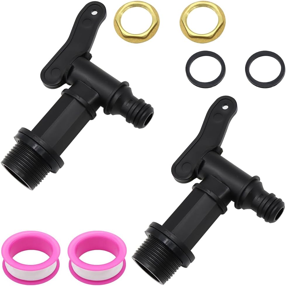 2 Stück 3/4 Zoll Regenwassertankhahn Aus Kunststoff Mit Kontermutter Und Dichtungsband, Gartenhahn Für Regenwassertanks (schwarz)