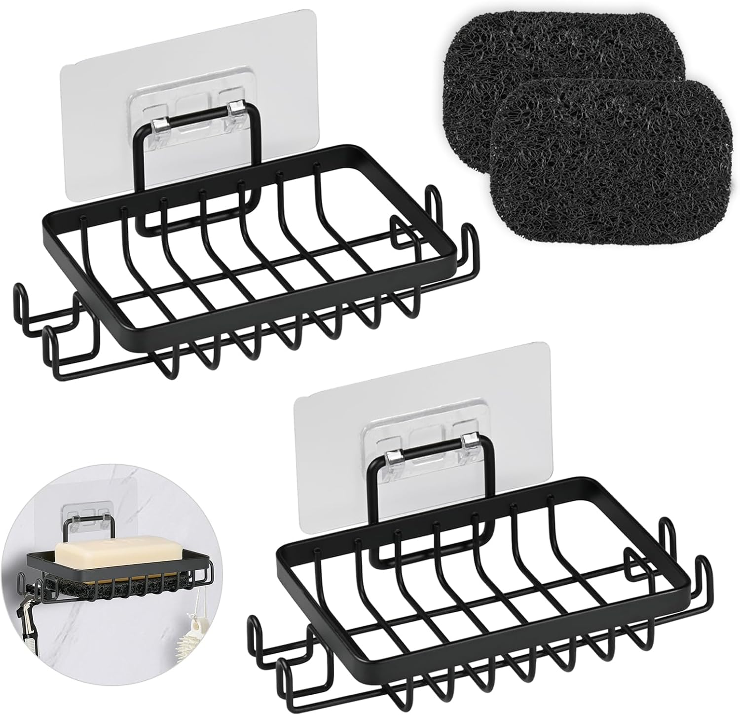 2-teiliger Seifenhalter Aus Edelstahl Für Die Dusche, Kein Bohren Erforderlich, Selbstklebender Wandseifenhalter Mit Haken Und Seifenablage, Wandseifenhalter Für Bad Und Küche (schwarz)