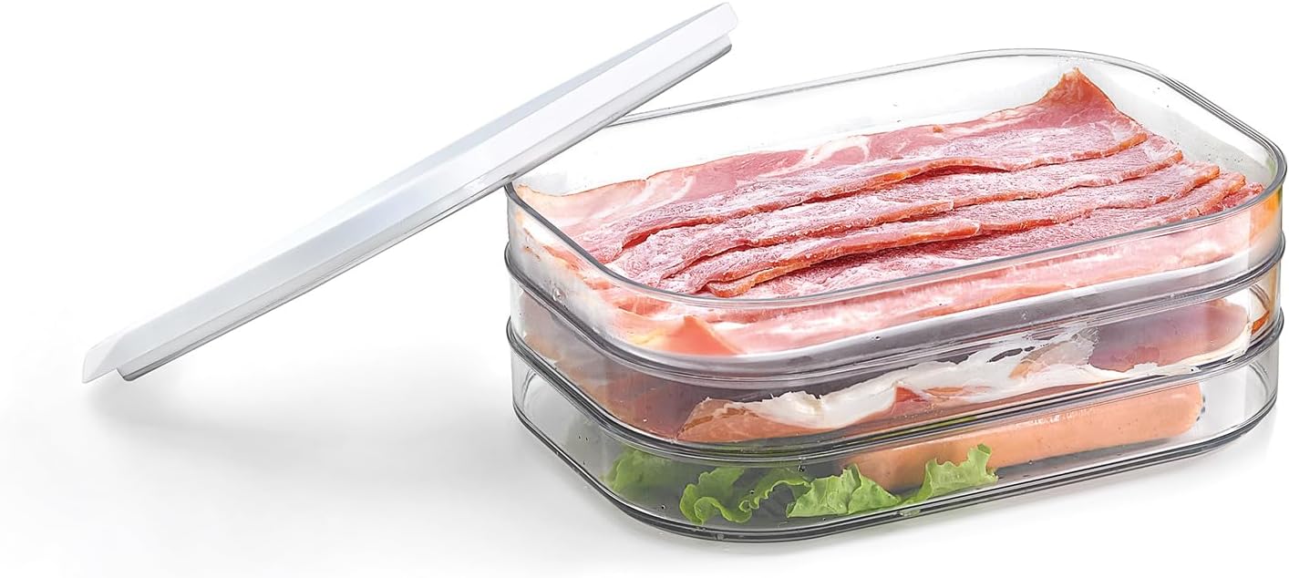 Stapelbarer, 3-stöckiger, Transparenter Kühlschrankbehälter Für Feinkost 3 X 550 Ml, Bpa-frei, Temperaturbeständig Bis -20 °c, Für Schinken, Wurstwaren, Speck Und Käse