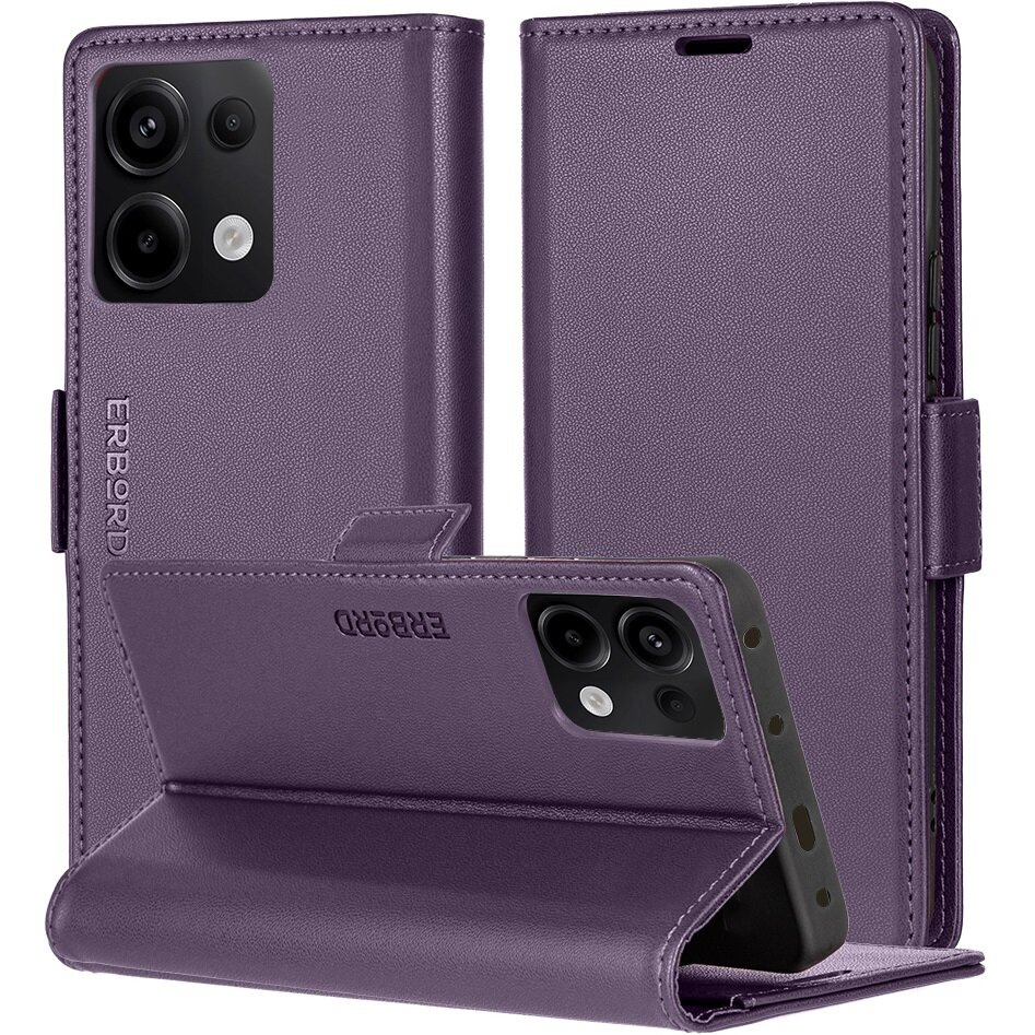 Hülle Für Xiaomi Redmi Note 13 Pro 4g / Poco M6 Pro 4g, Glänzendes Litschi-rohling, Brieftaschenmodell Mit Klappe, Lila