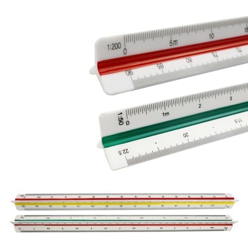 2 Stück Dreieckige Maßstabslineale, 30 Cm, Metrische Skala, 1:20, 1:25, 1:50, 1:75, 1:100, 1:125/1:100, 1:200, 1:250, 1:300, 1:400, 1:500, Für Architekten Und Landschaftsplaner (weiß)