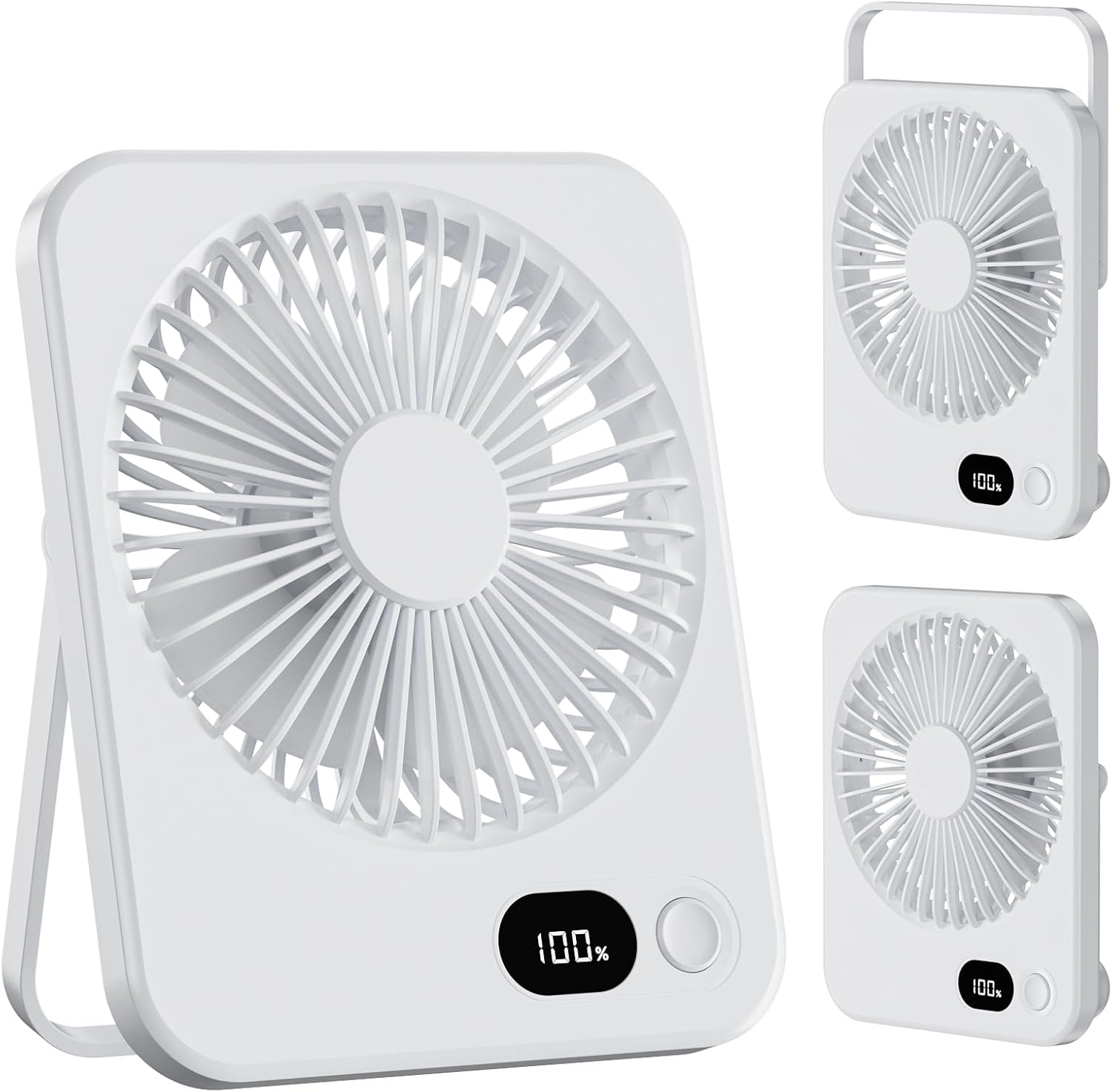 Tischventilator, Mini-tragbarer Ventilator Mit 3600-mah-akku, Leise, 5 Geschwindigkeitsstufen, 180° Neigbar, Kleiner Ventilator Für Zuhause, Büro, Reisen Und Outdoor-aktivitäten, Weiß