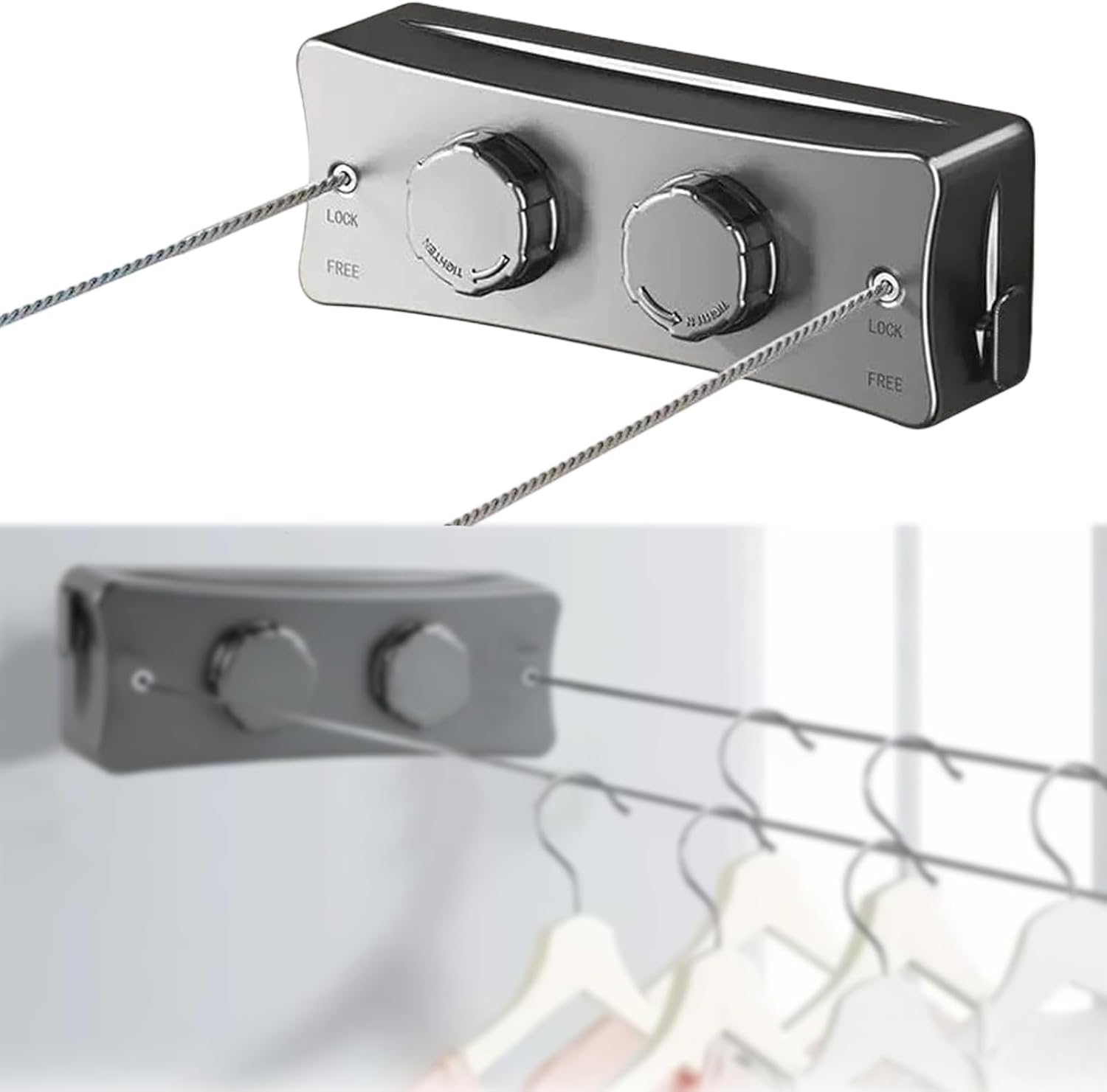 5,1 M Lange, Einziehbare Wäscheleine, Doppelspule Aus Edelstahl, Ausziehbar, Verstellbar Mit Drehknopf, Tragkraft 20 Kg, Für Innen- Und Außenbereich, Balkon, Badezimmer (grau)