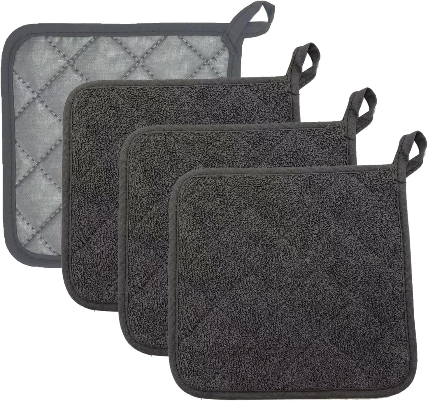 Ein Set Aus 4 Hitzebeständigen Ofenhandschuhen, Maße 17,5 X 17,5 Cm, In Grauer Farbe.