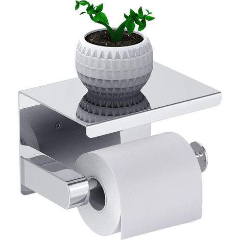 Porte-papier Hygiénique, Porte-rouleau De Papier Toilette Sans Perçage Porte-papier Hygiénique, Distributeur De Papier Avec Étagère, Acier Inoxydable Sus 304, Colle Auto-adhésive Et Mur De Salle De Ba