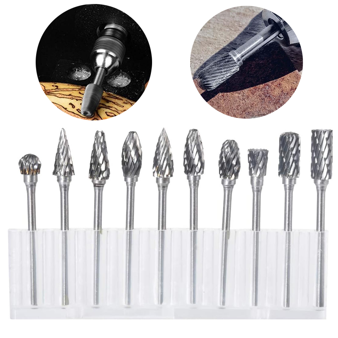 Rnemitery – 10-teiliges Set Aus Wolframkarbid-rotationsfräsern – Für Metall, Glas Und Kunststoff – Schleifkopf Für Dremel-werkzeuge – Präzision Und Langlebigkeit