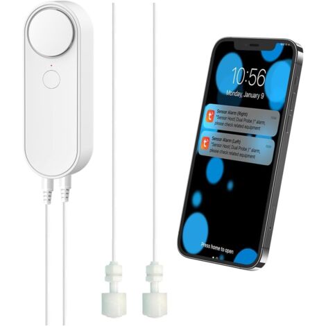 Wlan-wasserstandsmelder, Intelligenter Wassersensor-alarm, 5 M Separates Doppelmesskabel, Fernüberwachung Per App, Doppelalarm, Betrieb Mit Aaa-batterien