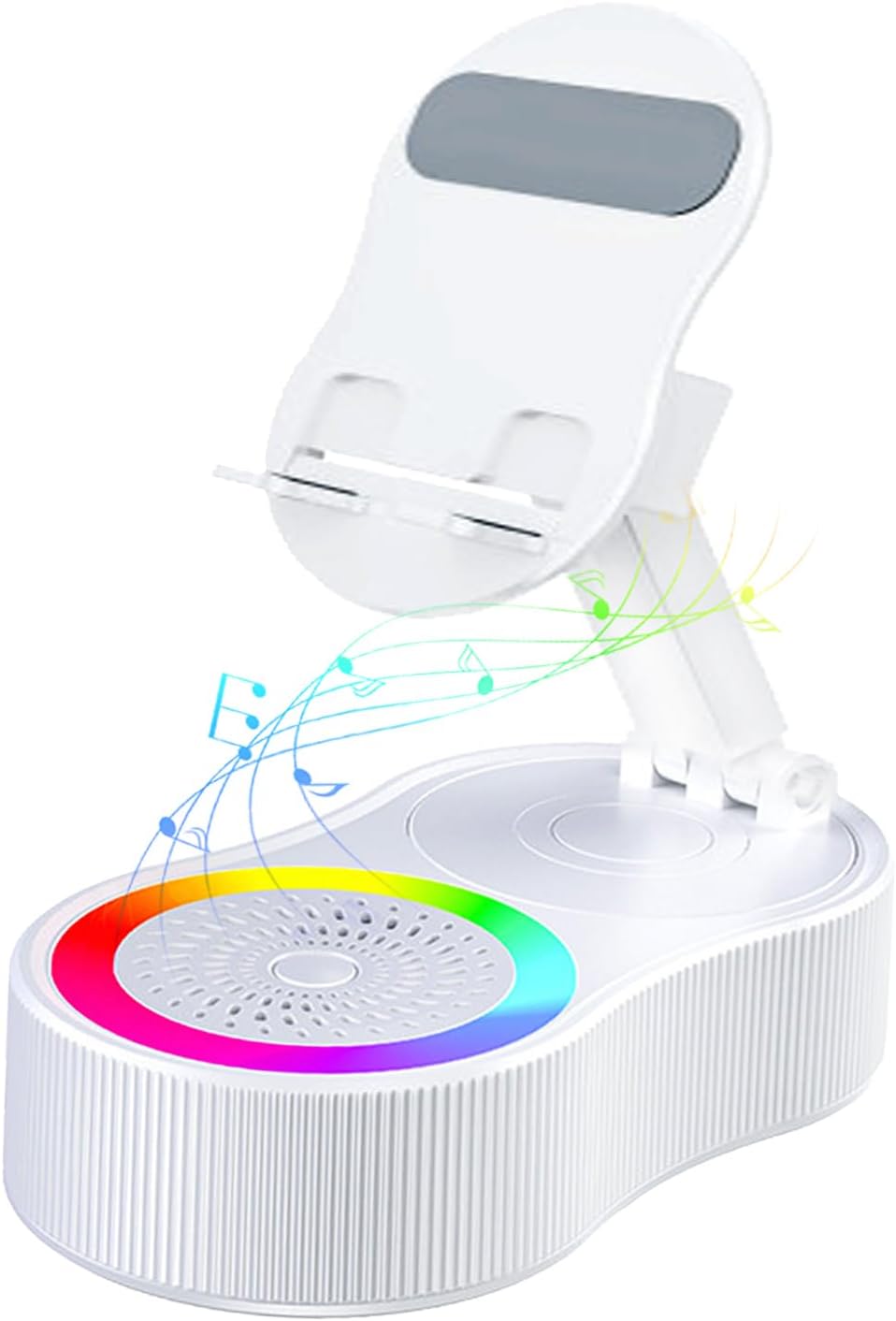 Handyhalterung, Verbesserte Version Mit Kabellosem Bluetooth-lautsprecher, Farbiger Ambientebeleuchtung, Wiederaufladbar Für Notfälle, 360° Faltbar, Weiß