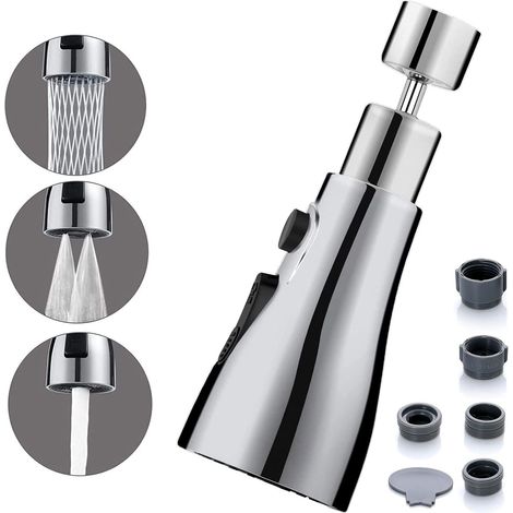 Gotrays – Küchenarmatur-brausekopf – 360° Schwenkbarer Luftsprudler – 3 Strahlarten – Metalloberfläche – Leistungsstarker Maximaldurchfluss