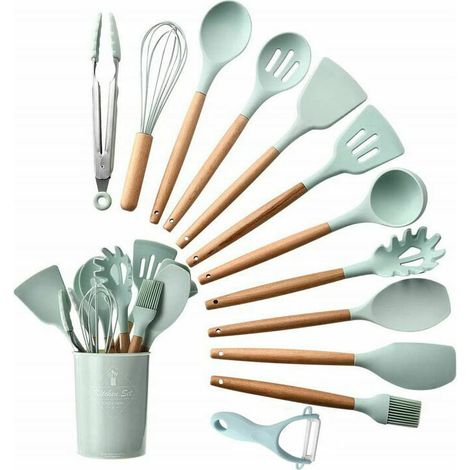 Lablanc – Küchenutensilien, Silikon-holz-küchenutensilien-set, Antihaftbeschichtet, Lebensmittelechtes Silikon, 11-teiliges Küchenutensilien-set