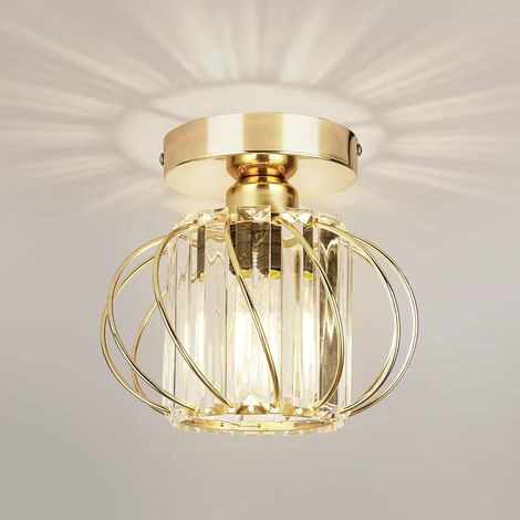 Goldene Kristall-deckenleuchte E27 – 19 Cm Metallschirm – 17,5 Cm Höhe – Moderne Beleuchtung Für Wohn- Und Esszimmer