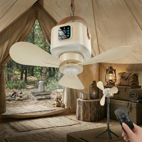 Rosnek 24 Cm Wiederaufladbarer, Tragbarer Deckenventilator (7200 Mah) Mit Led-nachtlicht Und Fernbedienung, Gelb