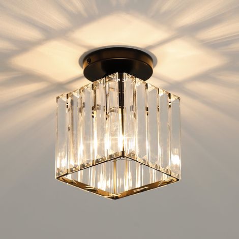 Goeco – Moderne Kristall-led-deckenleuchte – Kubischer Glasschirm – E27-fassung – Für Flur, Eingangsbereich, Restaurant, Bar