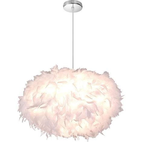 Stoex – Weiße Feder-pendelleuchte E27 40w – Durchmesser 45 Cm – Höhe 20–25 Cm – Kabellänge 100 Cm – Warme Atmosphäre