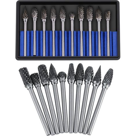Satz Von 10 Hartmetall-rotationsfräsern, Wolframstahl, 3 Mm Durchmesser Schneidkopf, 6 Mm Schaft, Zum Schneiden, Metallbearbeiten, Polieren, Gravieren, Bohren (doppelschneiden)