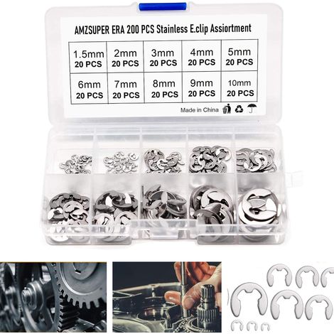 Äußerer Sicherungsring Aus Edelstahl 304. Sortiment An Sicherungsringen. Durchmesser: 1.5/2/3/4/5/6/7/8/9/10 Mm. Verschiedene Anwendungen. Packung Mit 200 Stück