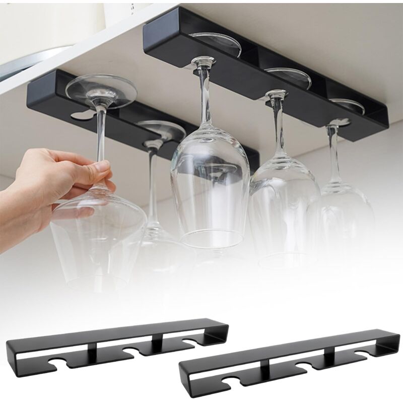 Hängender Gläserhalter, Stielglasregal, Weinglashalter Für Unter Den Schrank, Selbstklebende Stielglasaufbewahrung Für Küche, Café, Bar, Restaurant (2 Stück, Schwarz)