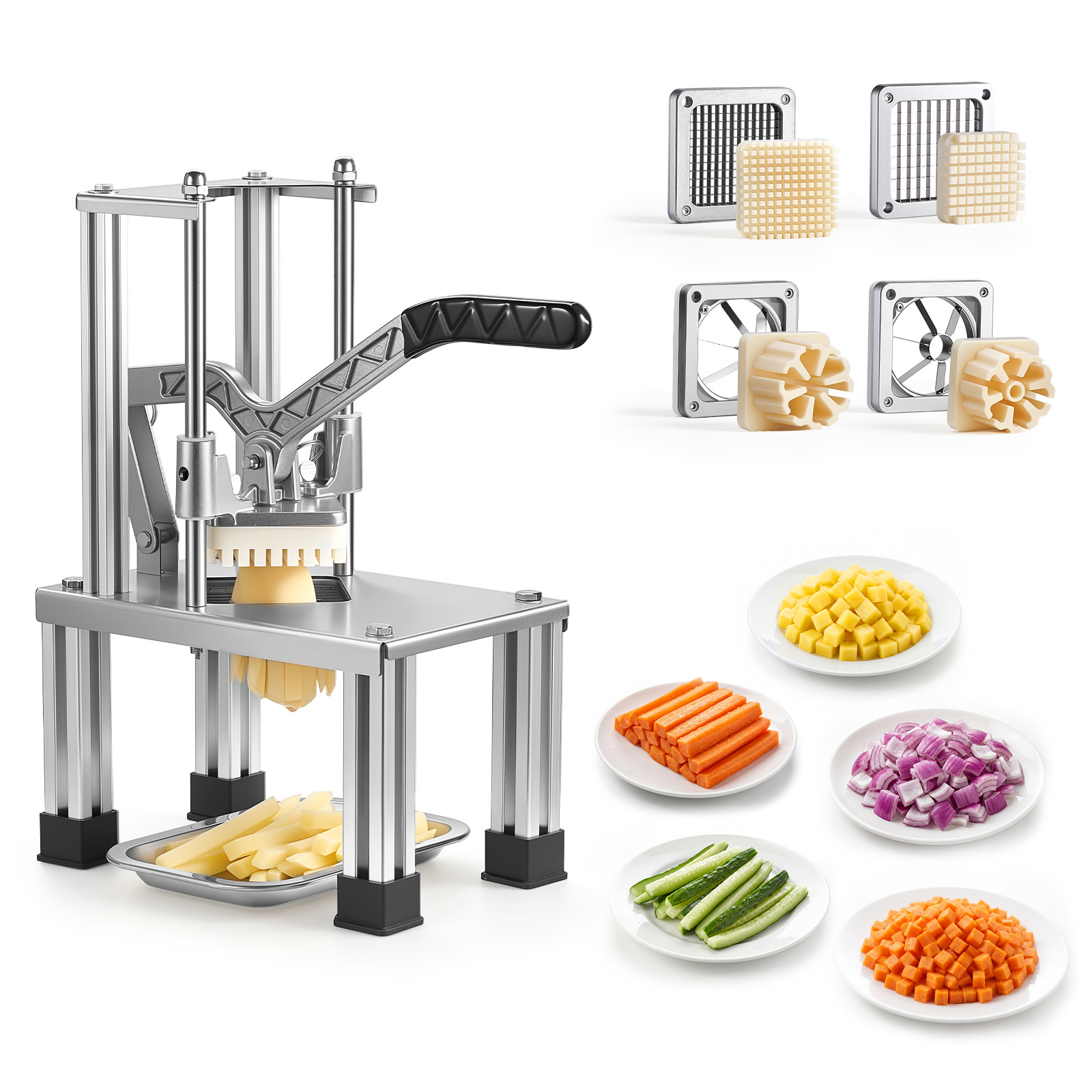 Vevor Pommes-frites-schneider, Kartoffelschneider, Frittenschneider, Pommesschneider Mit Ersatzklingen (1/4, 3/8 Zoll), Obstteiler & Apfelentkerner, Edelstahl 420j2, Für Restaurants