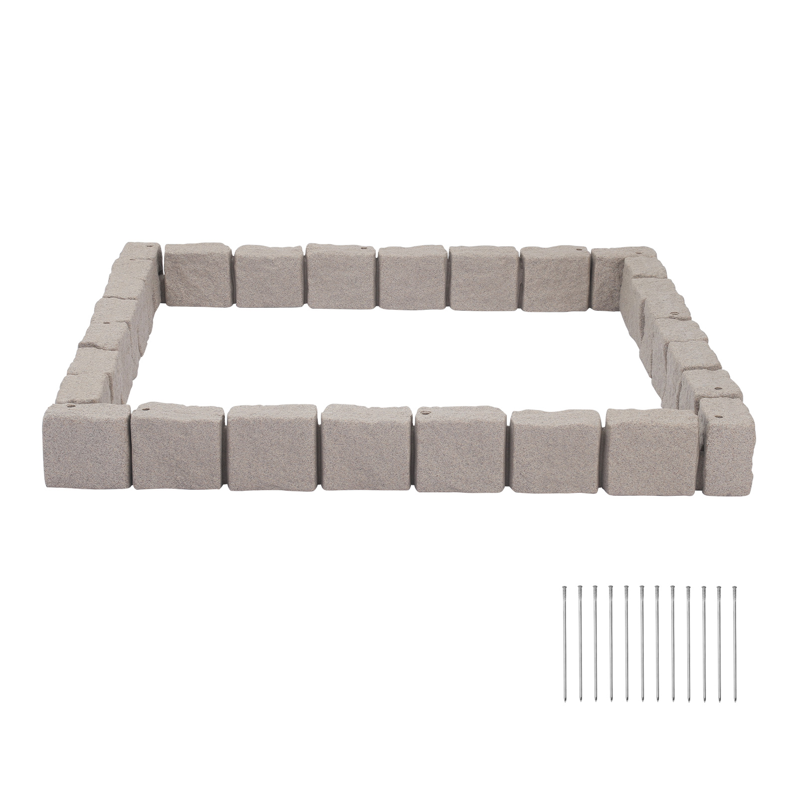 Vevor Beeteinfassung In Steinoptik, 4,7 M, Beetumrandung, Rasenkante Für Rasen, Blumenbeete & Garten, 4er-pack (je 6 Steine ​​a 119x15,5x10 Cm), 12 Befestigungsspitzen & 4 Eckelemente, Beige
