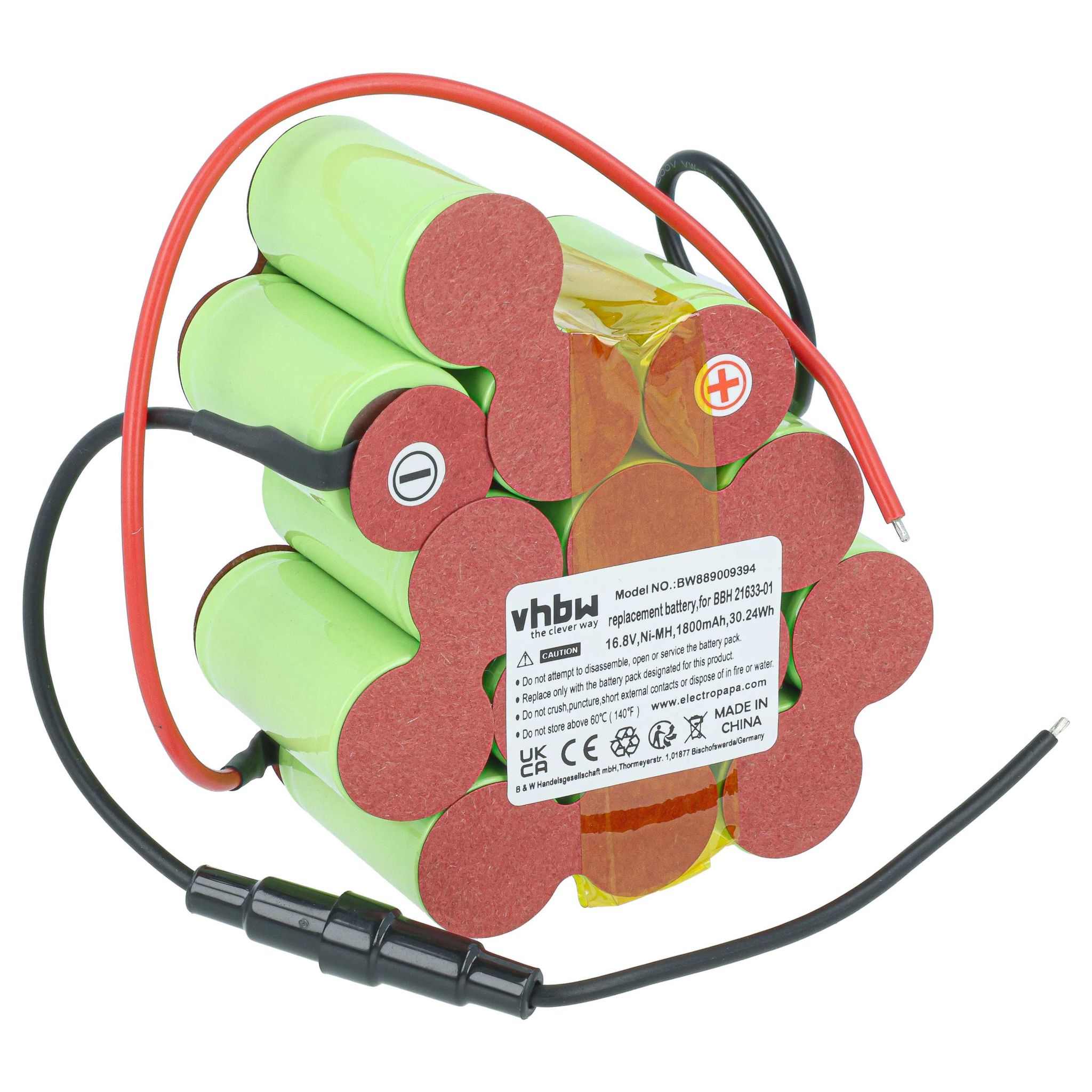 Vhbw Akku Kompatibel Mit Bosch Bbh21633/02, Bbh21633/01, Bbh21633/03 Für Bbh21633/04, Vxas011v16 Staubsauger (1,8 Ah, 16,8 V, Nimh)