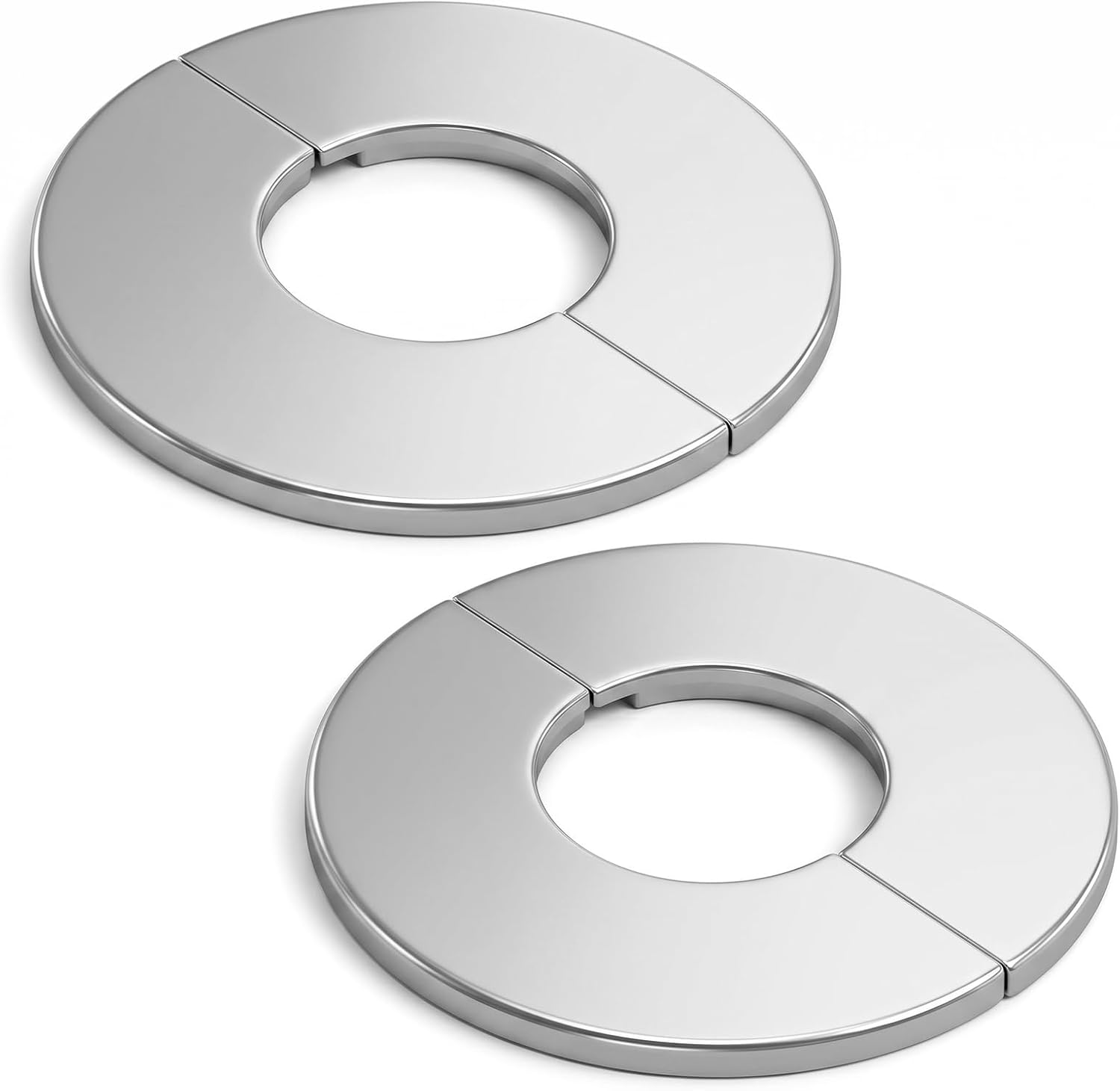 Set Aus 2 Geschlitzten Edelstahl-abschlussplatten, 42 Mm (1,65") Selbstklebende Rohrabdeckung, Wandabschlussflansch Für Bad Und Küche, Silber