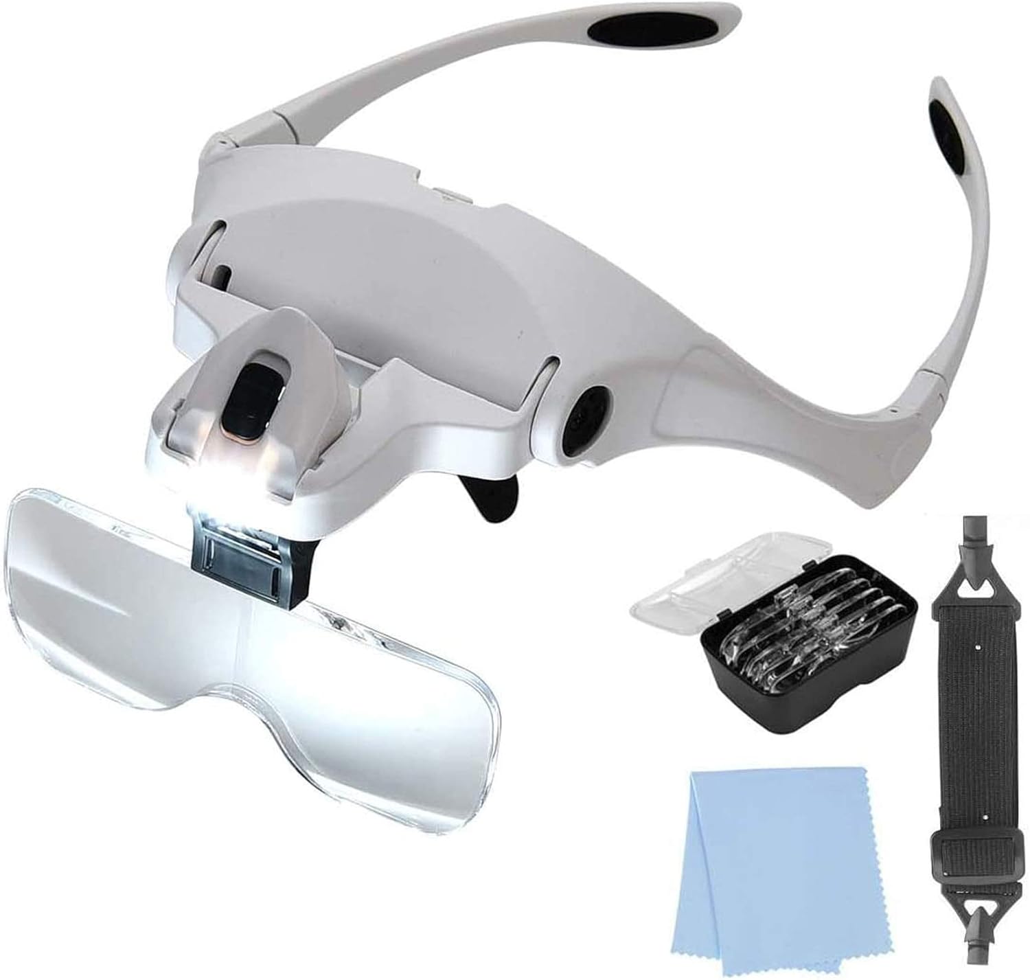 Led-brille Mit Vergrößerungslinse. 5 Austauschbare Dioptrien.