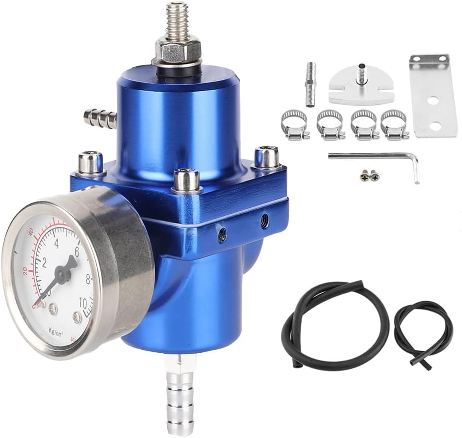 Kraftstoffdruckregler, Universeller Fpr-kraftstoffdruckregler Aus Aluminiumlegierung Mit Einstellbarem 0-140psi-manometerschlauch (blau)