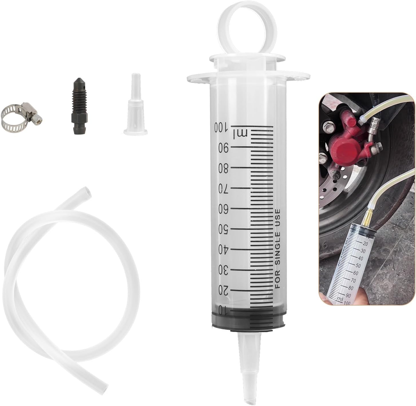 Motorrad-bremsenentlüftungsset, Motorrad-hydraulik-scheibenbremsenentlüftungsset, Vakuum-bremsenentlüftungsset, Hydraulik-kupplungsspritze, 100 Ml, 50 Cm, Universalschlauch Für Motorräder, Roller Und
