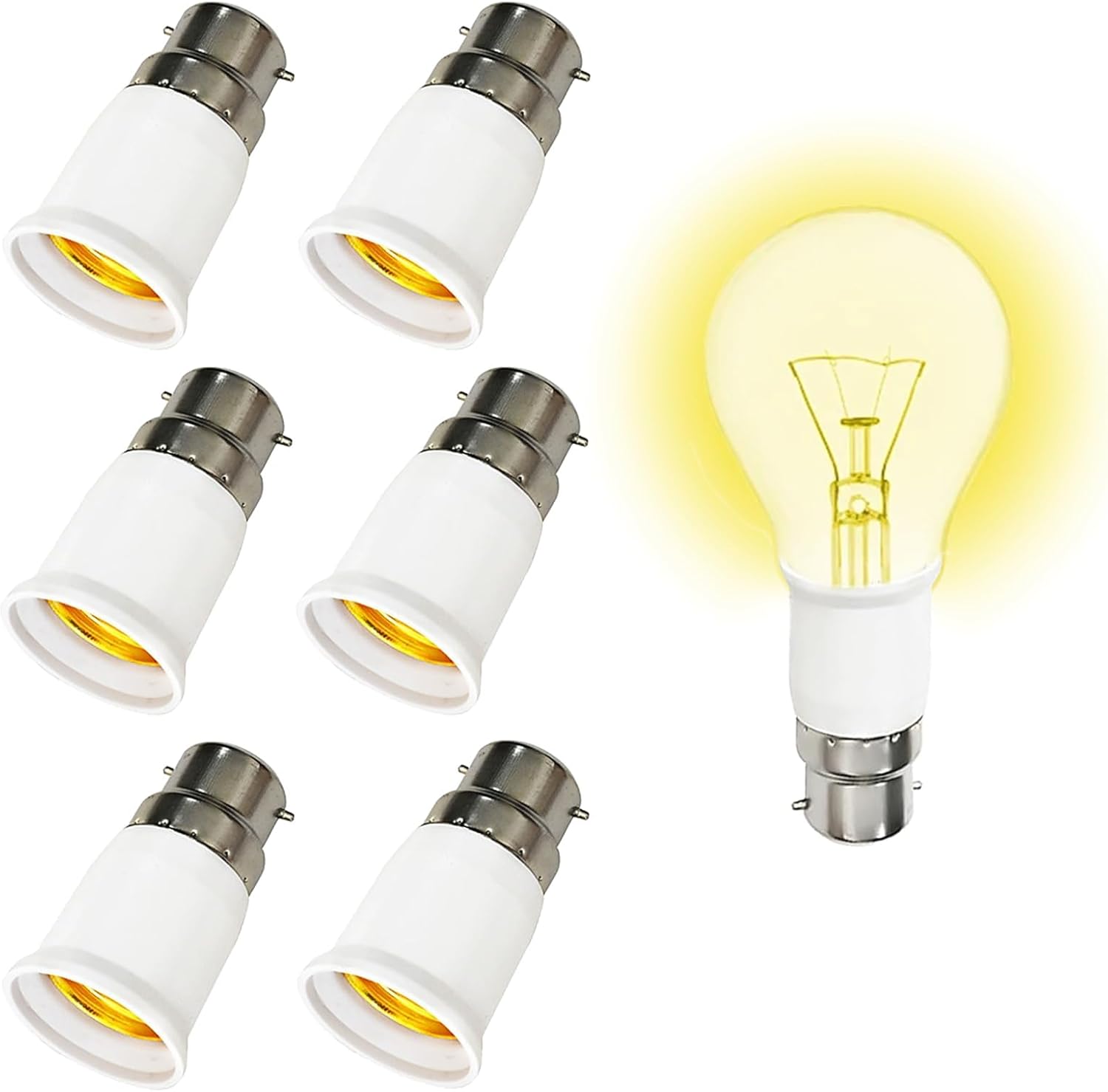 6-teiliges B22-auf-e27-adapterset, Bajonett-auf-schraub-lampenadapter, B22-auf-e27-bajonettfassung-konverter Für Led-, Glüh- Und Halogenlampen, Fassungsadapter