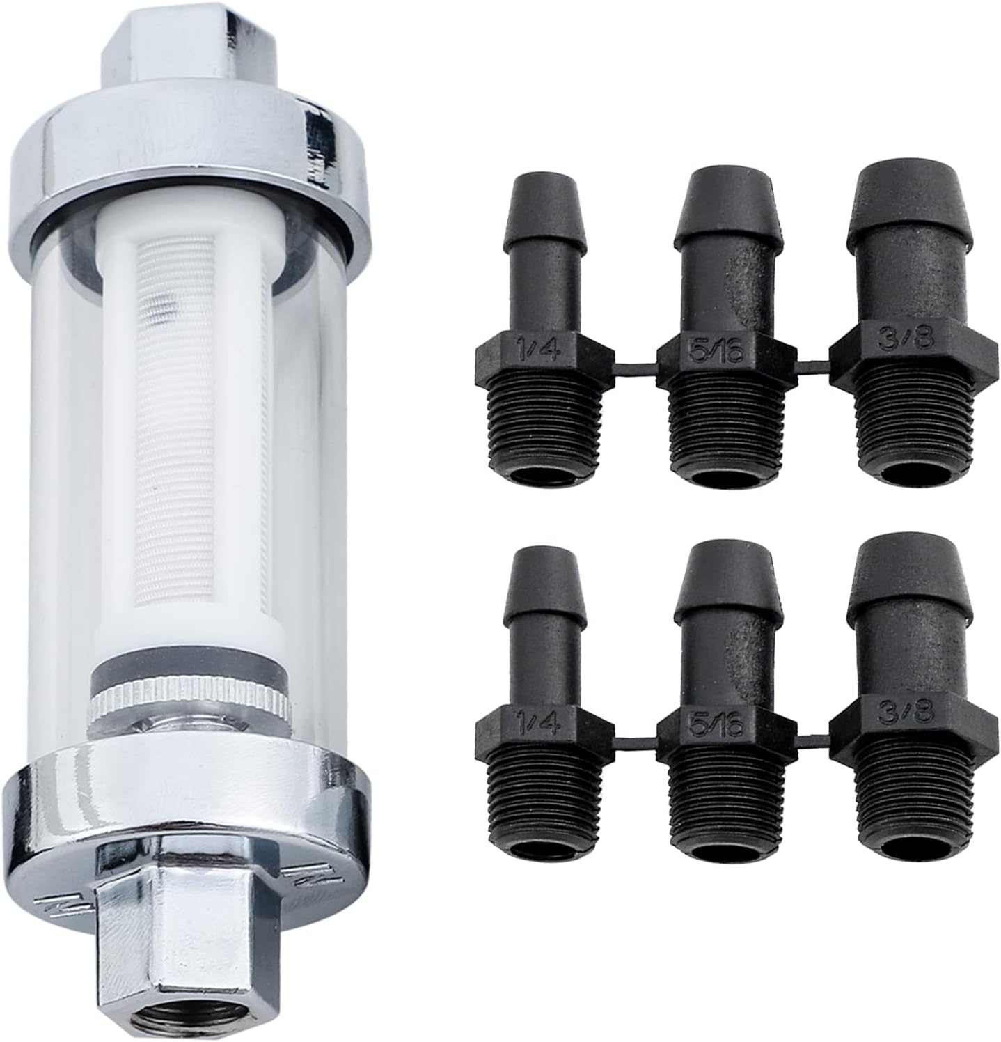 Universeller Kraftstofffilter Mit 1/4", 3/8", 5/16"-anschluss Ersatz-kraftstofffilter Aus Glas, Verchromtes, Abgedichtetes Gehäuseende, Für Motorrad Und Atv