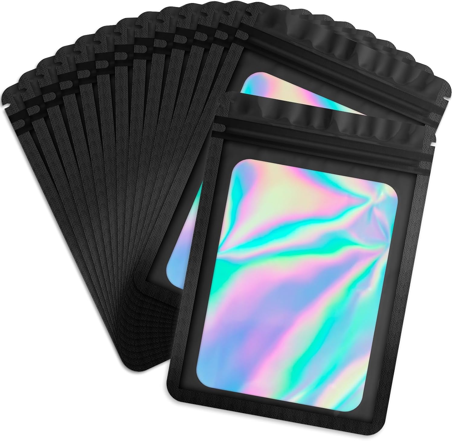 100 Stück Schwarze Polyesterfolien-holobeutel, Transparente, Wiederverschließbare Papierbeutel Für Lebensmittelaufbewahrung, Reißverschlussbeutel, Lipgloss, Schmuck, Wimpernverpackung (9 X 16 Zentimet