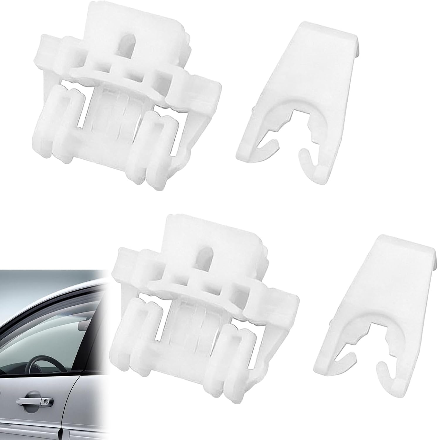 4-teiliges Set Befestigungsclips Für Fensterheber Vorne Links Oder Rechts, Elektrisch, Kompatibel Mit Renault Clio 2, Weiß 7700842241 7700842240 7701207254 7701207255