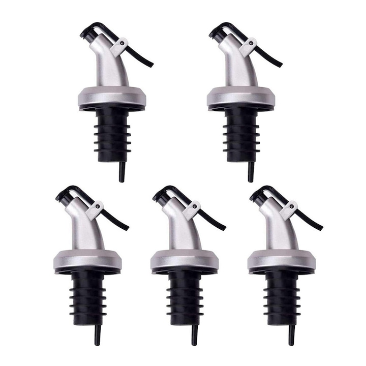 Set Mit 5 Öl-/essig-tropfkappen, Senmase, Polypropylen/abs, 8,5 X 3 Cm, Schwarz/silber
