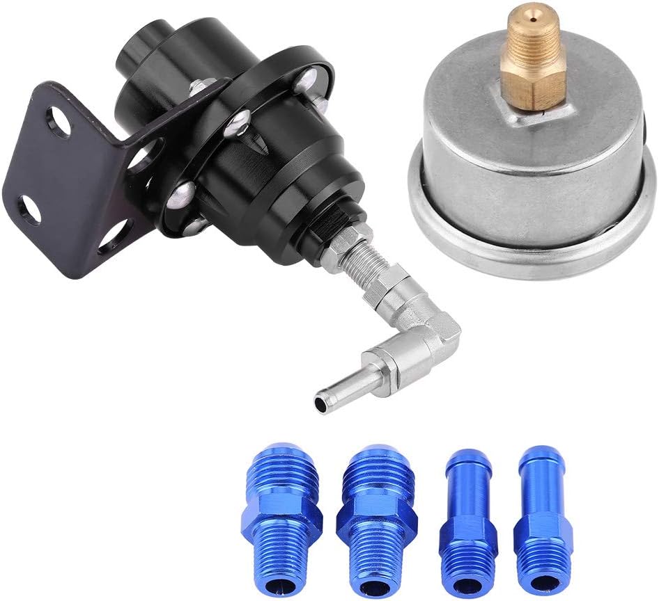 Universeller, Einstellbarer Kraftstoffdruckregler Aus Aluminiumlegierung, 0-160 Psi Benzindruckregler-druckmanometer-schlauchset Mit Kraftstoffdruckmanometer (schwarz)
