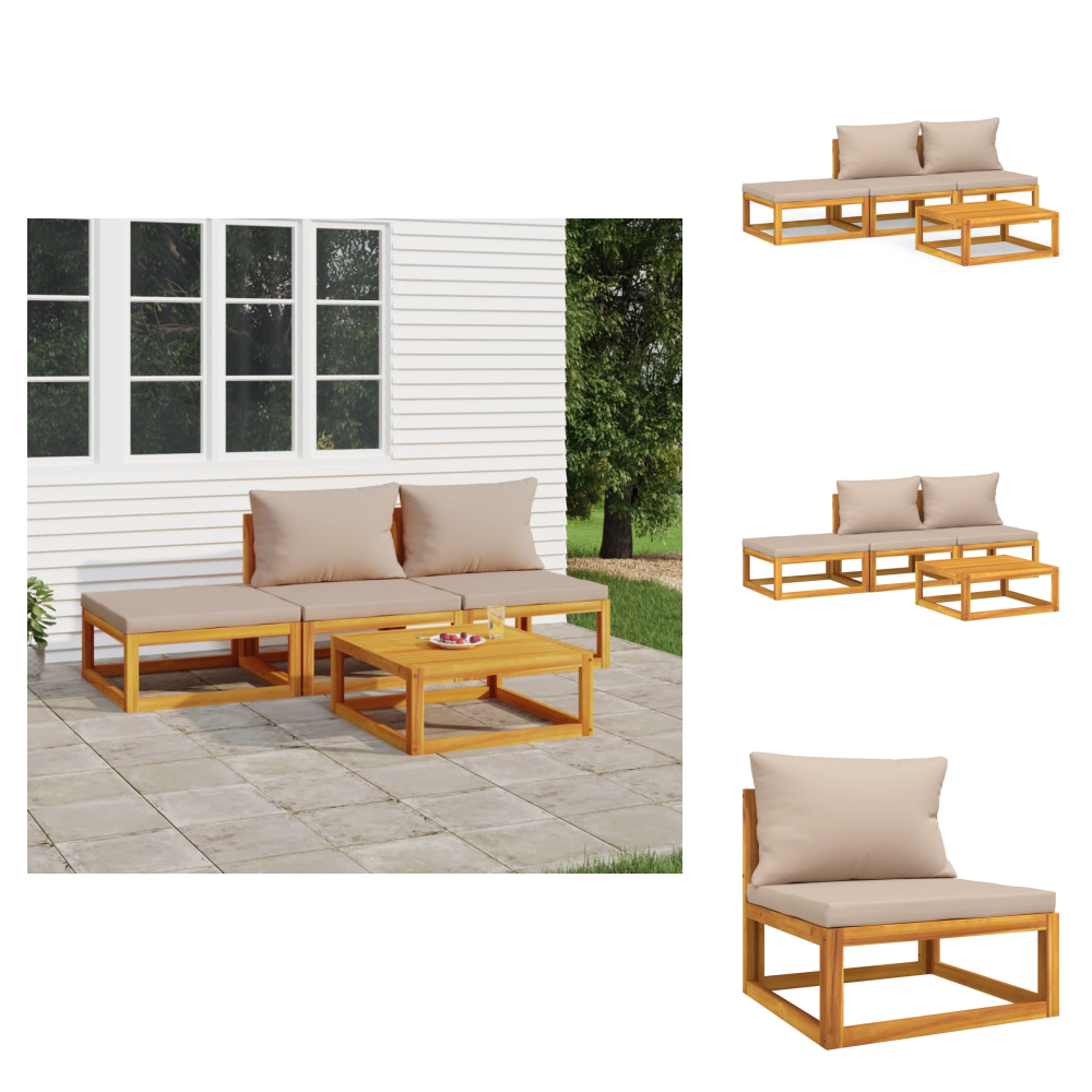 4-tlg. Garten-lounge-set Mit Taupe Kissen Massivholz - Gartenmöbel - Loungeset - Holz Gartenmöbel - Akazienholz Möbel - Garten Lounge Set