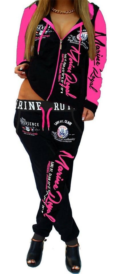 Jaylvis Jogginganzug Damen Trainingsanzug Sportanzug Freizeitanzug Fitness Marine Royal (Jacke + Hose), Jacke mit Kapuze