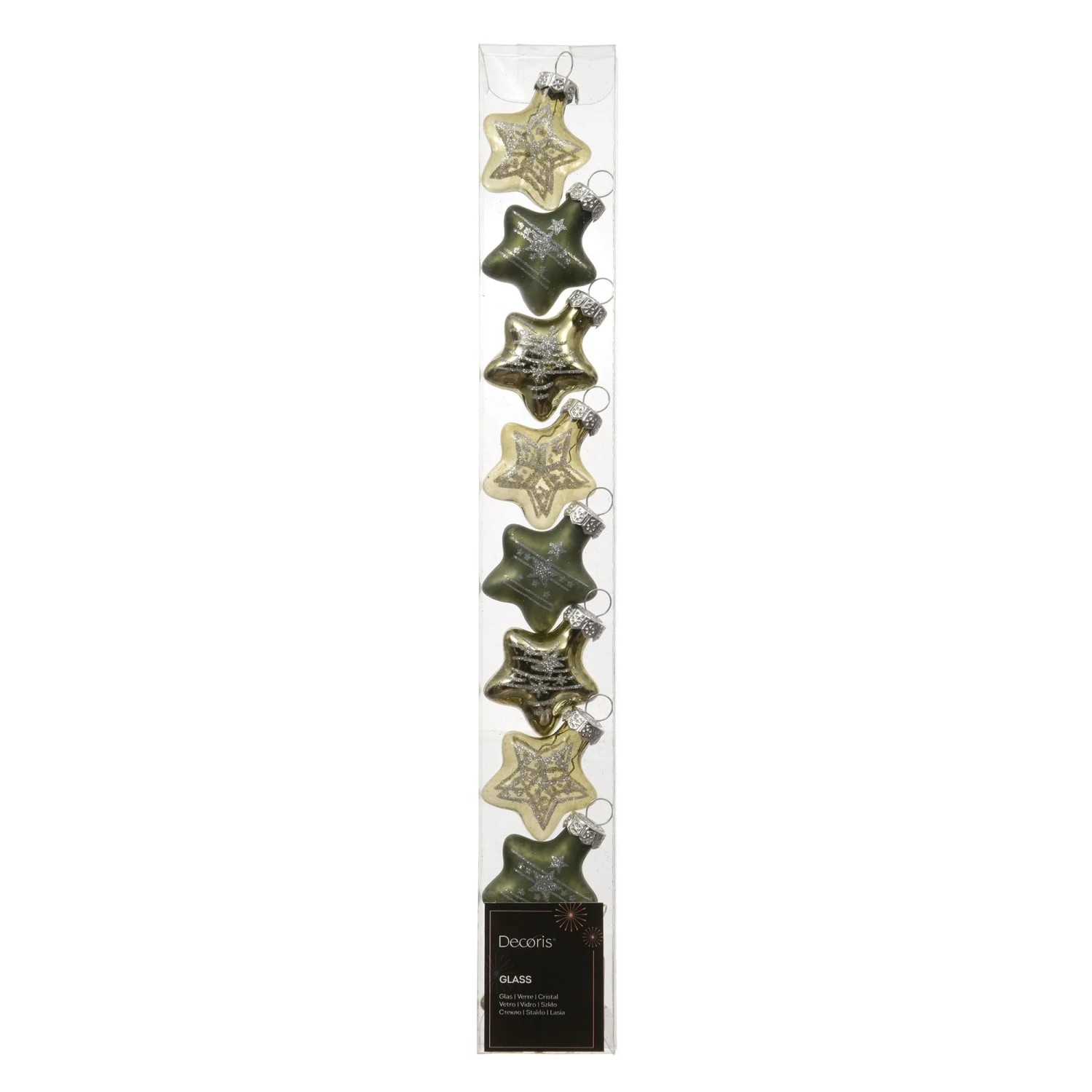 Decoris Baumschmuck Stern-Anhänger Glas 3 Designs 1,3 cm x 3 cm Grün 9-teilig