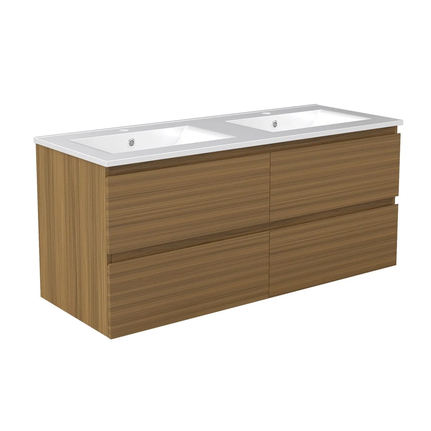 AICA Badmöbel Aalst 120 cm Keramik Waschtisch mit Unterschrank Matt Nussbaum Grifflos Softclose Schubladen 2 tlg.