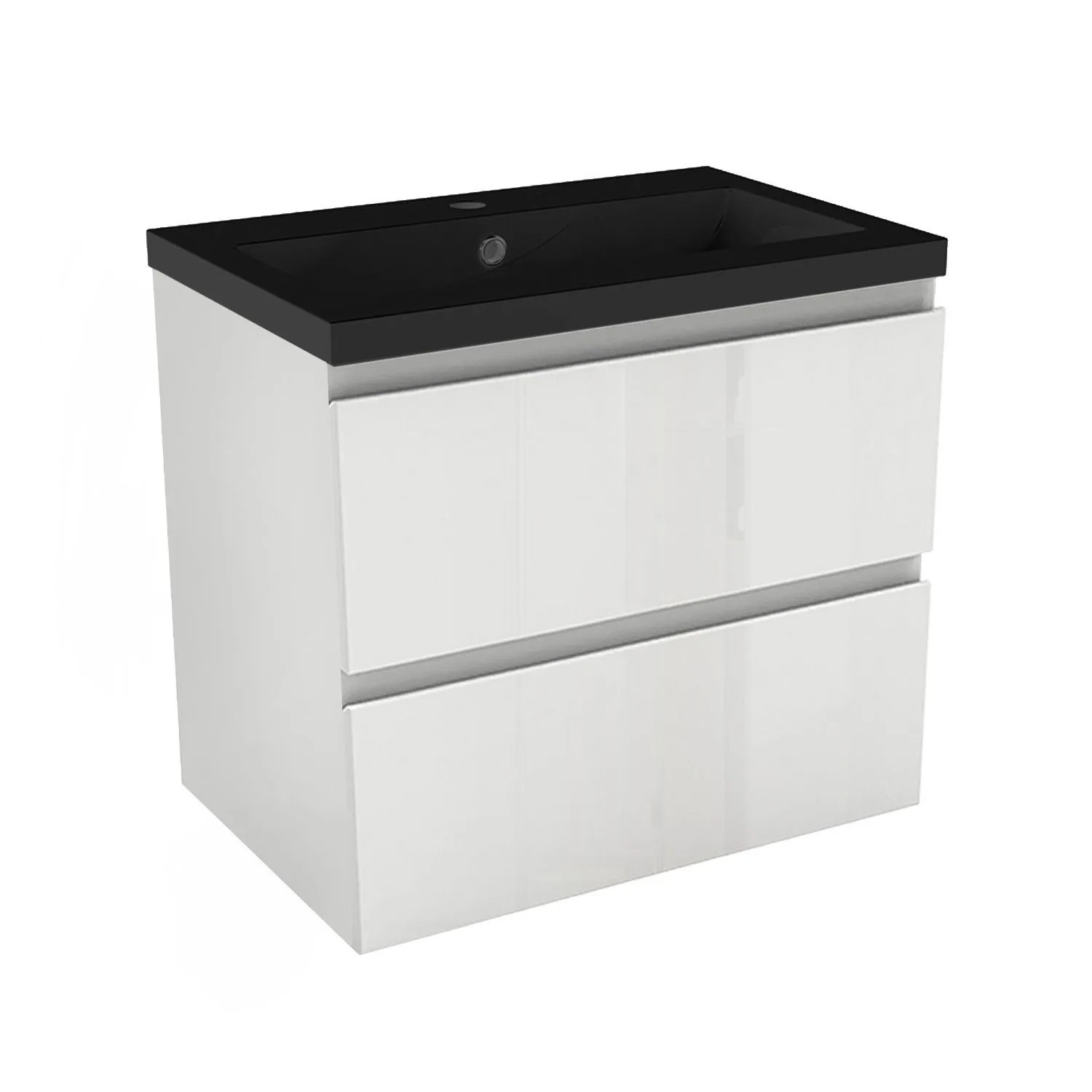 AICA Badmöbel Aalst 60 cm Schwarz Waschtisch mit Unterschrank Hochglanz Weiß Grifflos Softclose Schubladen 2 tlg.
