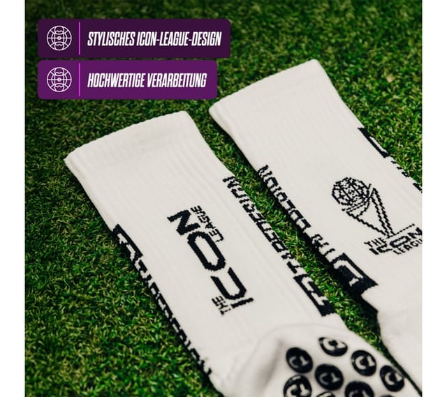 TAPEDESIGN x THE ICON LEAGUE Sportsocken & Fußballsocken (2 Paar) Classic Grip Socks für Herren & Damen (2er Set, Weiß) Football & Sport-Socken für Erwachsene & Jugendliche Made in Europe
