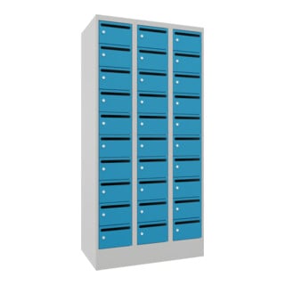 Pavoy Schließfachschrank, 3 x 10 Fächer, Korpus Lichtgrau/ Front Lichtblau