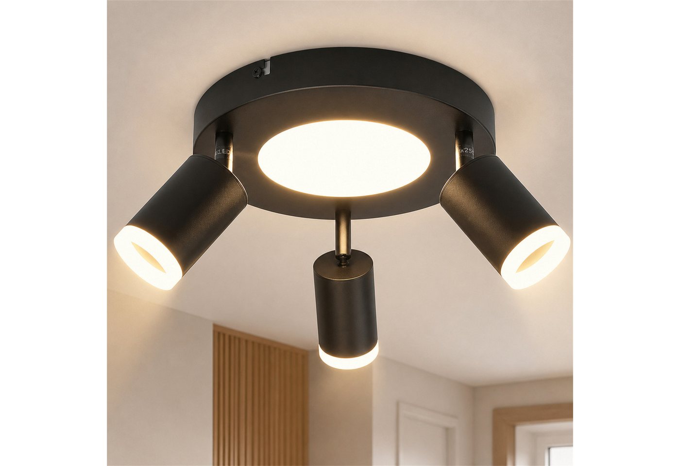 ZMH Deckenstrahler 3 Flammig Schwarz/Weiß GU10 Deckenlampe 20W 3000K für Flur und Küche, Warmweiß Bild 3