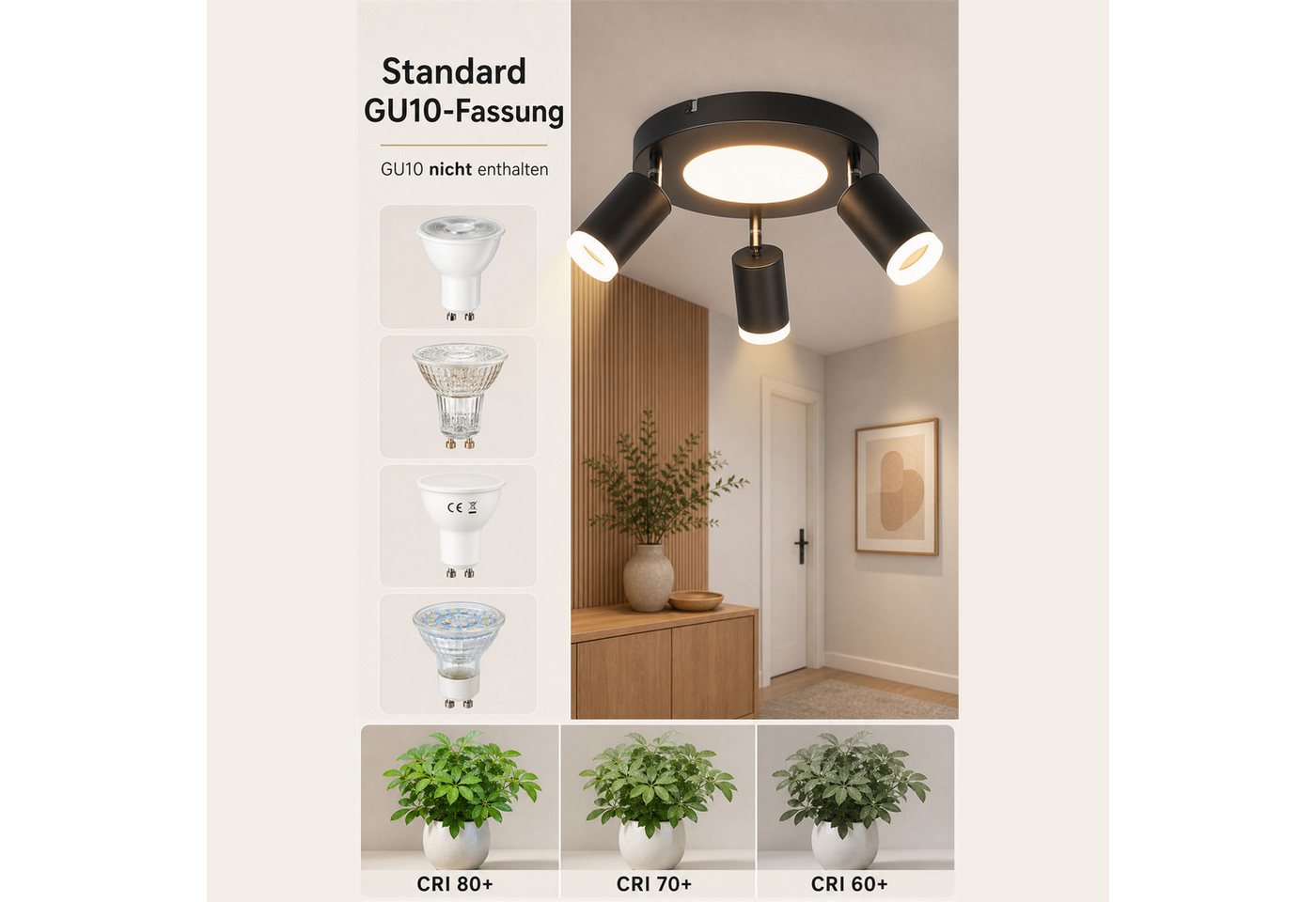 ZMH Deckenstrahler 3 Flammig Schwarz/Weiß GU10 Deckenlampe 20W 3000K für Flur und Küche, Warmweiß Bild 5