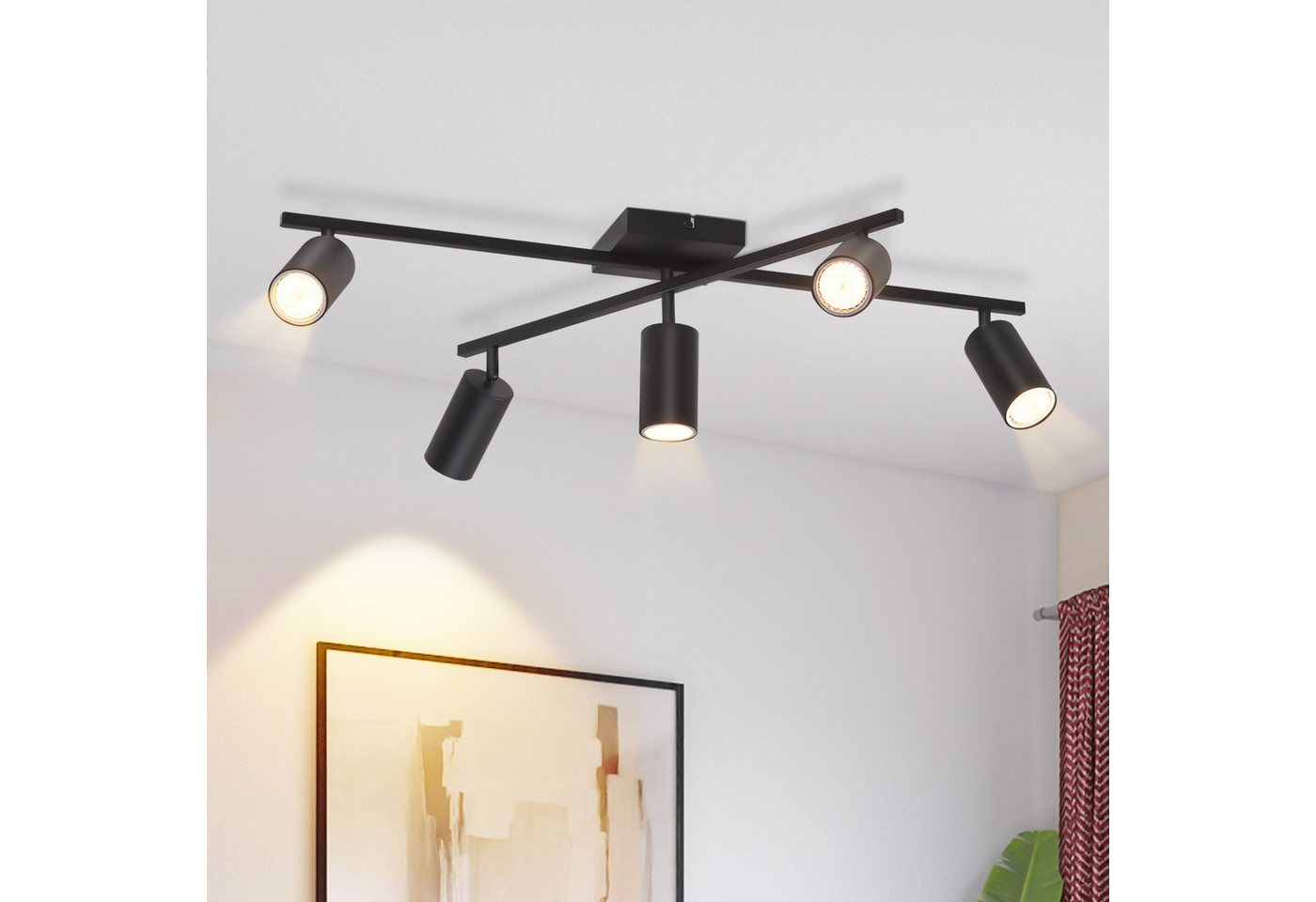 ZMH Deckenstrahler 5 Flammig Schwarz/Weiß GU10 Spots Deckenlampe für Schlafzimmer, ohne Leuchtmittel, Wohnzimmerlampe 350° Schwenkbar Modern Strahler