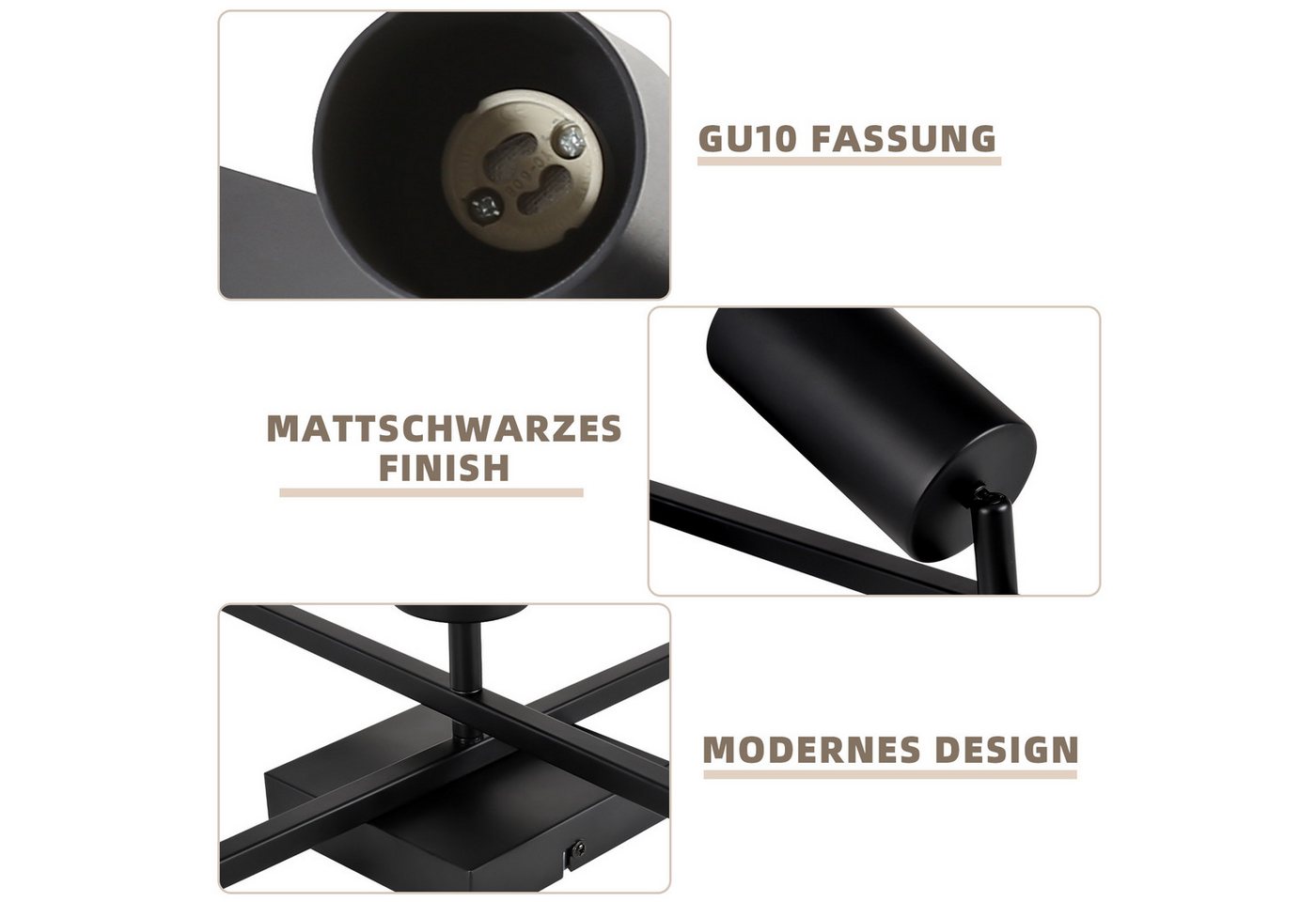 ZMH Deckenstrahler 5 Flammig Schwarz/Weiß GU10 Spots Deckenlampe für Schlafzimmer, ohne Leuchtmittel, Wohnzimmerlampe 350° Schwenkbar Modern Strahler Bild 3