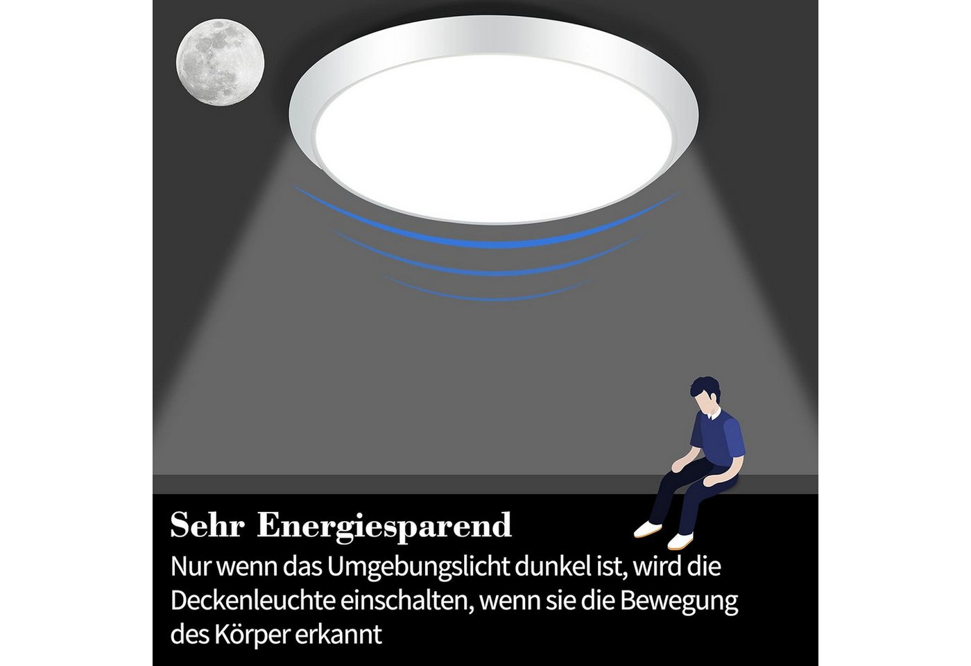ZMH LED Deckenleuchte mit Bewegungsmelder Deckenlampe Innen 15W 4000K Wohnzimmer Flur, Augenschutaz, LED fest integriert, 4000K, Modern Sensor Ø30CM Deckenbeleuchtung Keller
