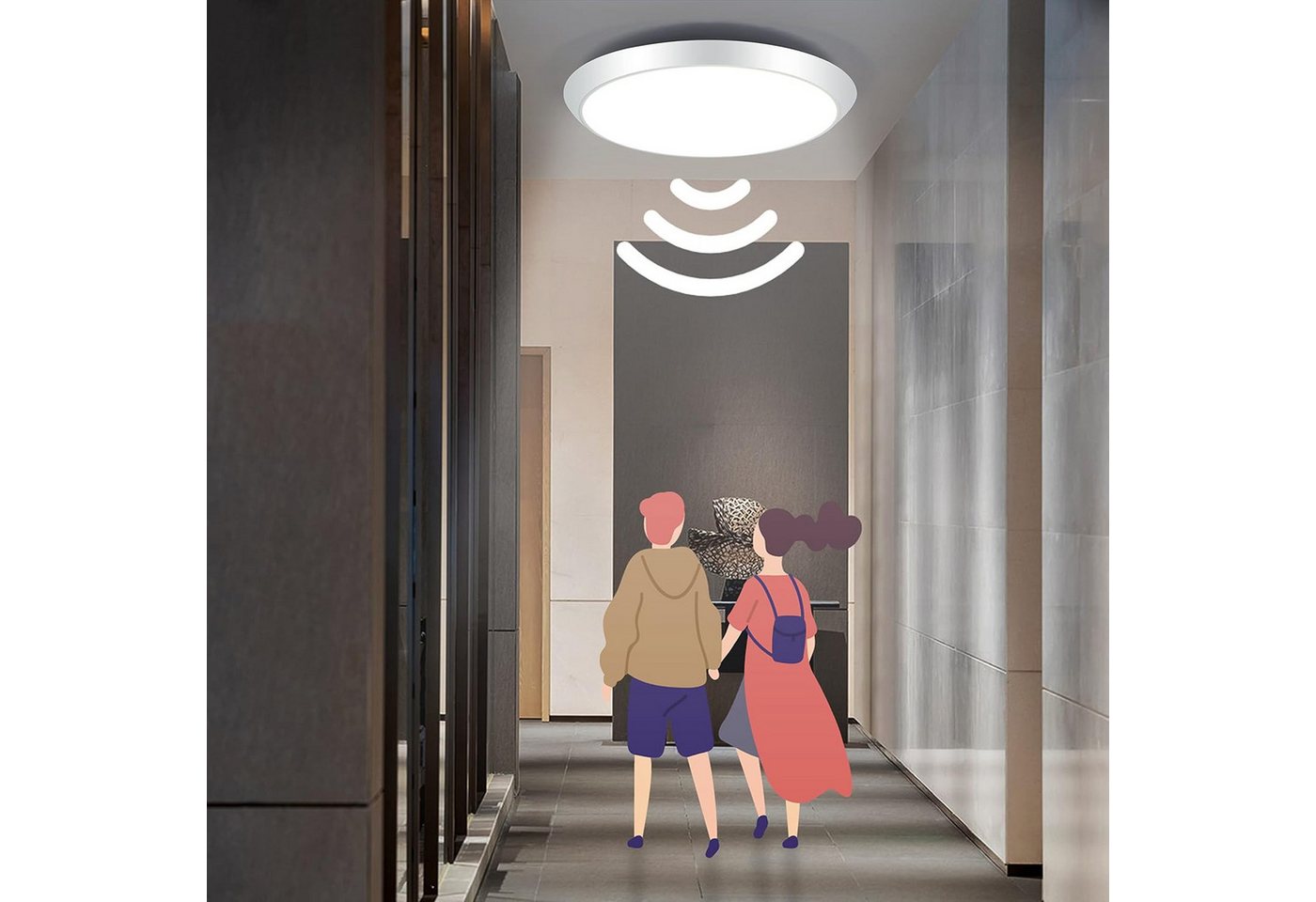 ZMH LED Deckenleuchte mit Bewegungsmelder Deckenlampe Innen 15W 4000K Wohnzimmer Flur, Augenschutaz, LED fest integriert, 4000K, Modern Sensor Ø30CM Deckenbeleuchtung Keller Bild 2