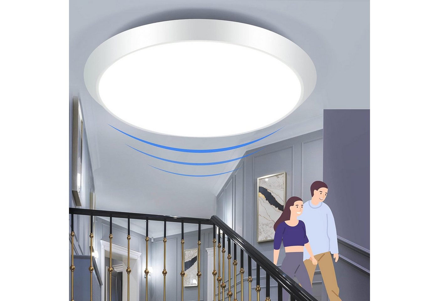 ZMH LED Deckenleuchte mit Bewegungsmelder Deckenlampe Innen 15W 4000K Wohnzimmer Flur, Augenschutaz, LED fest integriert, 4000K, Modern Sensor Ø30CM Deckenbeleuchtung Keller Bild 3